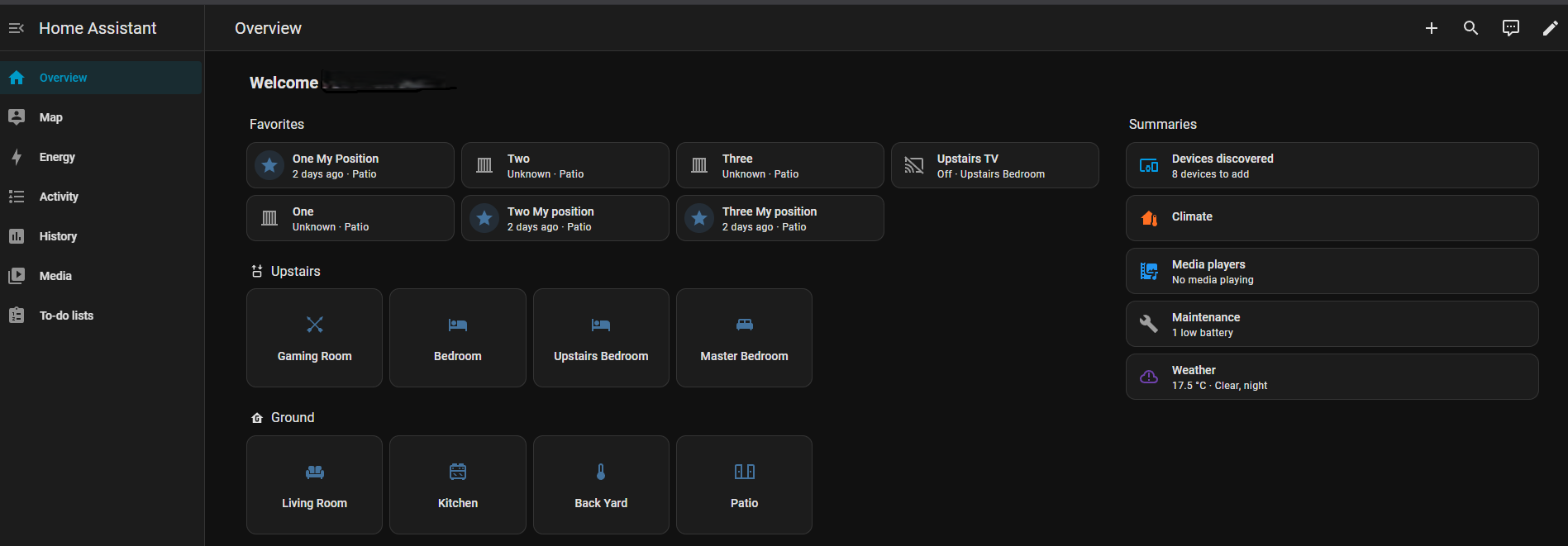 Home Assistant overview showing verified household device state